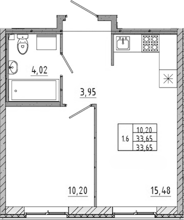 1-комнатная квартира 33.65 м², 1/17 эт., ЖК «Новые горизонты 2»